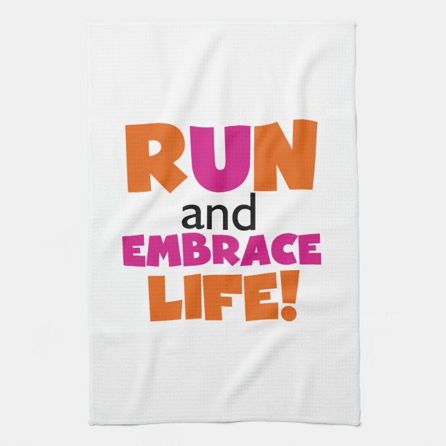 Orange Pink Text Fitness Running Runner Marathon Kitchen Towel (Vertical)