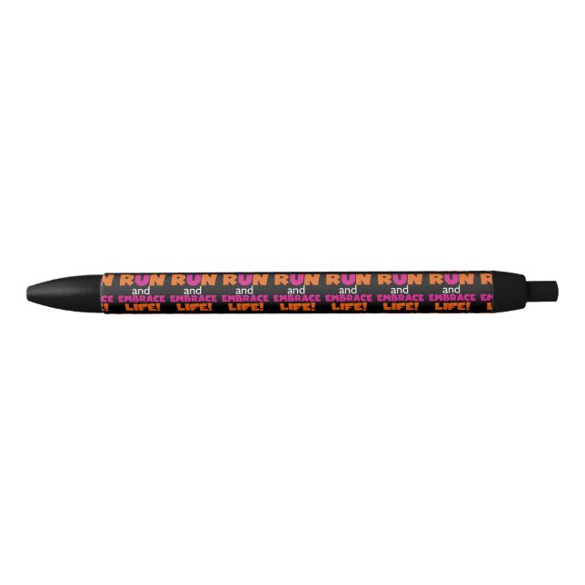 Orange Pink Text Run Runner Marathon Black Ink Pen (Front)