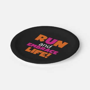Orange Pink Text Run Runner Marathon Paper Plate