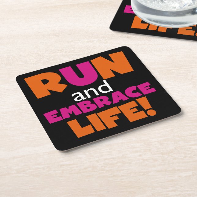 Orange Pink Text Run Runner Marathon Square Paper Coaster (Angled)