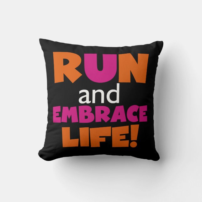 Orange Pink Text Run Runner Marathon Throw Pillow (Front)