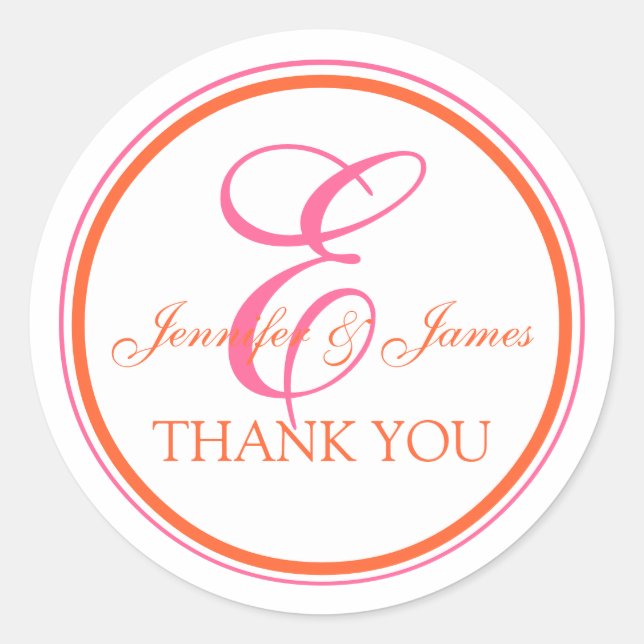 Orange Pink Thank You Stickers for Weddings (Front)