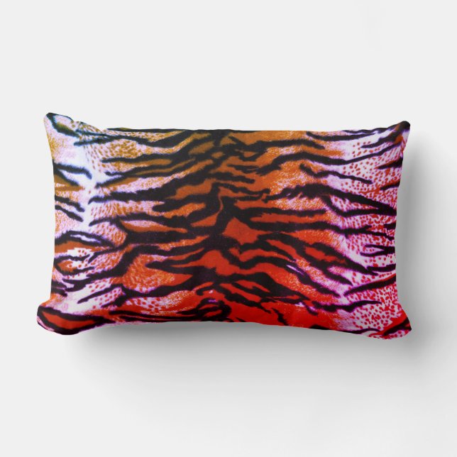 Orange & Pink Tiger Print Lumbar Throw Pillow (Front)