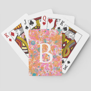 Orange Pink Turquoise Watercolor Paint Splatters Playing Cards