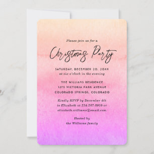 Orange Pink Watercolor Christmas Party Invitation