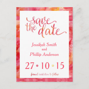 Orange Pink Watercolour Save the Date Announcement Postcard