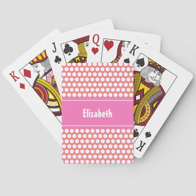 Orange Pink White Custom Personalized Monogrammed Playing Cards (Back)