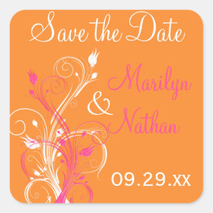 Orange Pink White Floral Save the Date Sticker