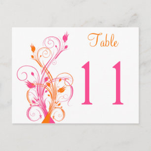 Orange Pink White Floral Table Number Postcard