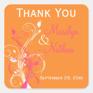 Orange Pink White Floral Wedding Favour Sticker