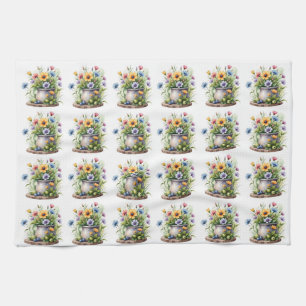 orange, pink, yellow, and blue flowers pattern kitchen towel