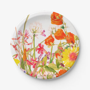 Orange, Pink & Yellow Florals  Paper Plate