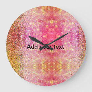 Orange pink yellow glitter add name sparkle text large clock
