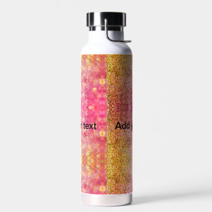 Orange pink yellow glitter add name sparkle text water bottle