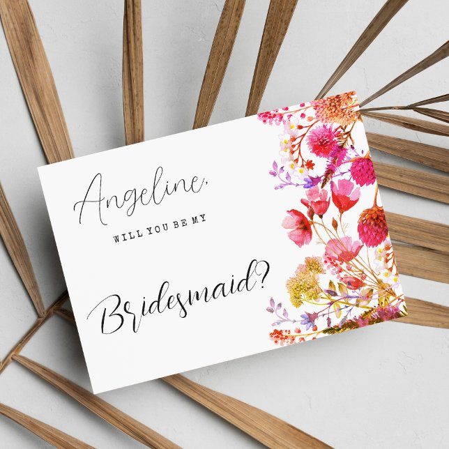 Orange pink  yellow wildflower summer Bridesmaid  Invitation (Orange pink yellow wildflower summer Bridesmaid )