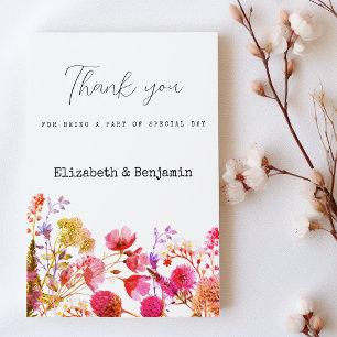 Orange pink  yellow wildflower summer Thank You  Invitation
