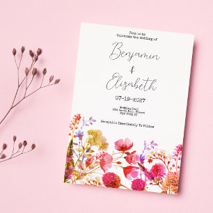 Orange pink yellow wildflower summer Wedding Invitation