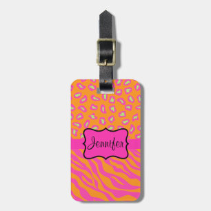Orange & Pink Zebra & Cheetah Personalized Luggage Tag