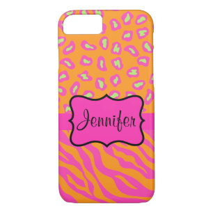 Orange Pink Zebra Leopard Skin Name Personalized iPhone 8/7 Case