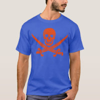 Orange Pirate Skull and Swords Blue T-Shirt