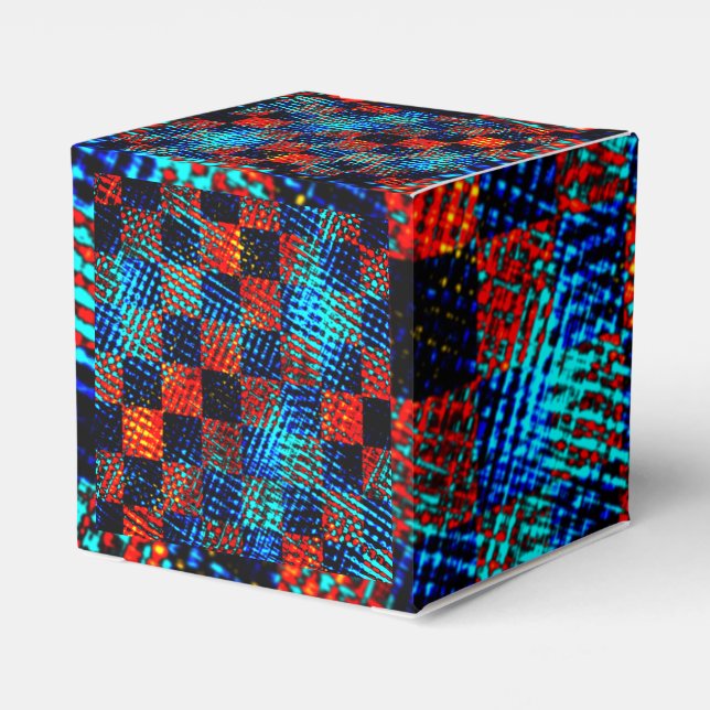 Orange plaid almost red, blue, and faux dirty  favor box (Back Side)