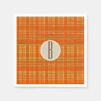 Orange Plaid & Brown Kraft Rustic Monogram Initial