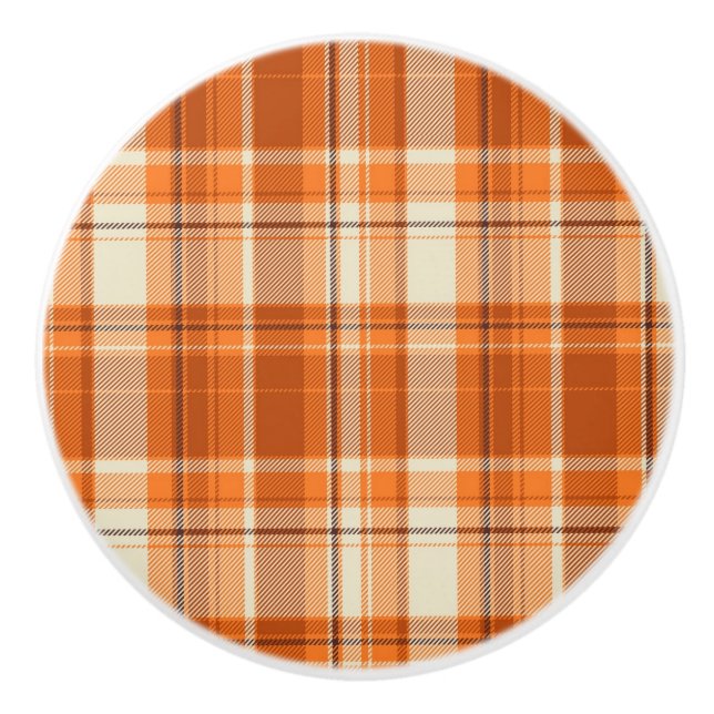 Orange plaid ceramic knob (Front)