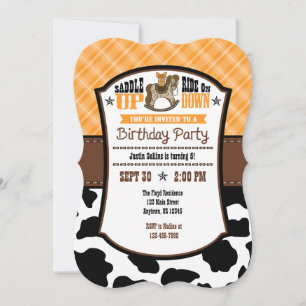 Orange Plaid Cowhide Cowboy Invitation d'anniversa