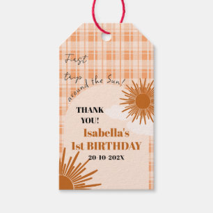Orange Plaid First Trip Around The Sun Birthday Gift Tags