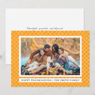 Orange Plaid Happy Thanksgiving Autumn Photo Holiday Card
