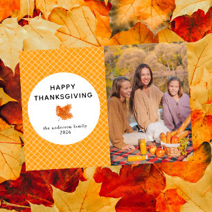 Orange Plaid   Happy Thanksgiving Autumn Photo Holiday Card