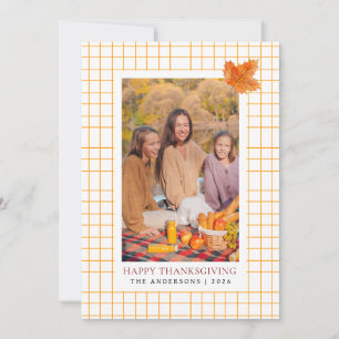 Orange Plaid Happy Thanksgiving Autumn Photo Holiday Card