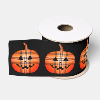 Orange Plaid Jack O' Lanterns Grosgrain Ribbon