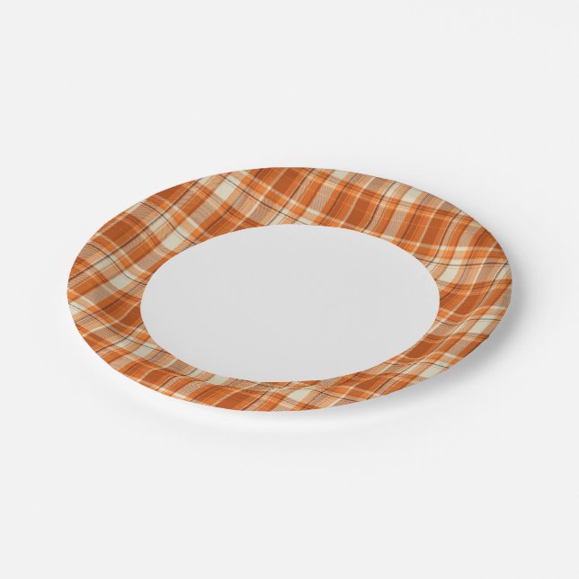 Orange plaid paper plate (Angled)