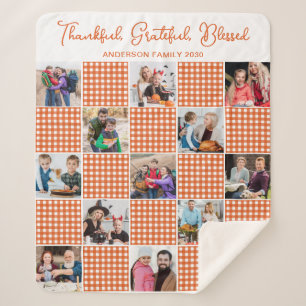 Orange Plaid Personalized Family 13 Photo Collage  Sherpa Blanket