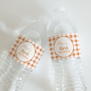 Orange Plaid Pumpkin Birthday Water Bottle Labels