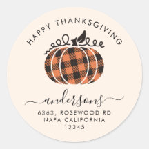 Orange Plaid Pumpkin Thanksgiving Return Address