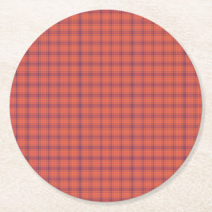 Orange Plaid Round Paper Coaster
