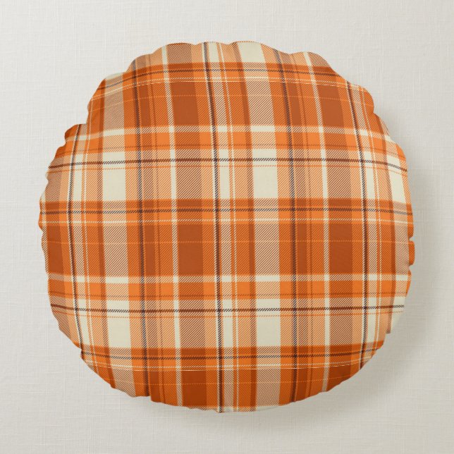 Orange plaid round pillow (Front)
