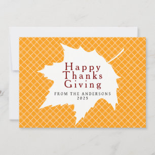 Orange Plaid Simple Happy Thanksgiving Autumn Hol Holiday Card