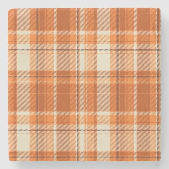 Orange plaid stone coaster (Front)