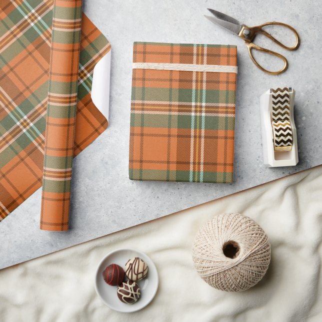 Orange Plaid Tartan Mix  Wrapping Paper (Crafts)