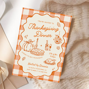 Orange Plaid Thanksgiving Dinner Invitation