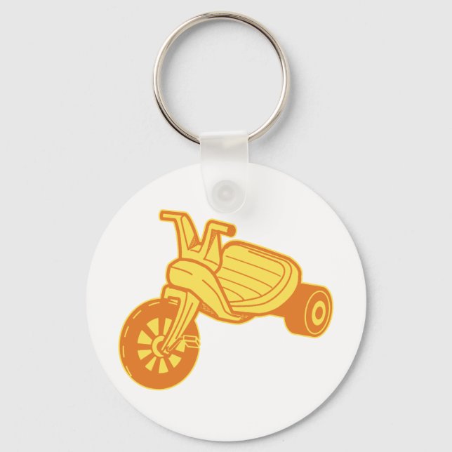 Orange Plastic Tricycle Graphic Keychain (Front)