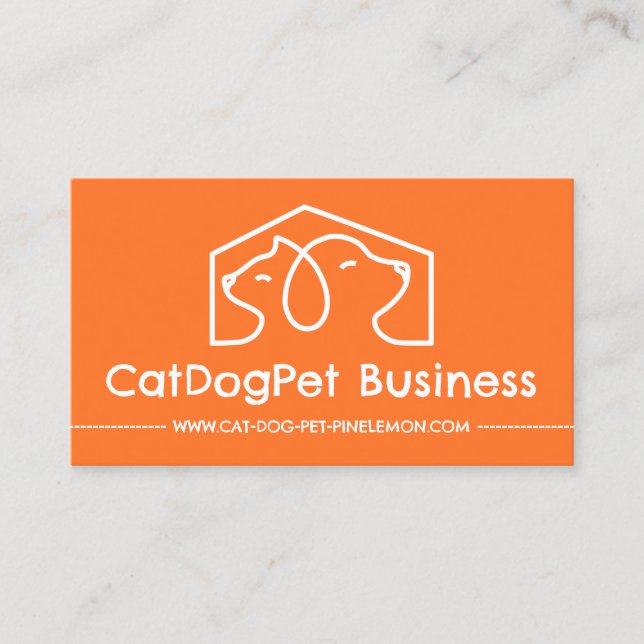 Orange Playful Dog Cat Pet Logo Business Card (Front)