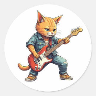 Orange Playing Guitar Classic Round Sticker