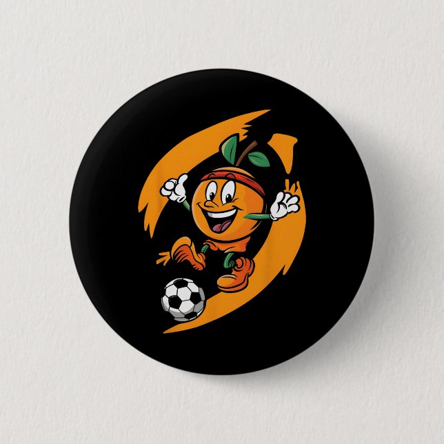 Orange Playing Soccer  2 Inch Round Button (Front)