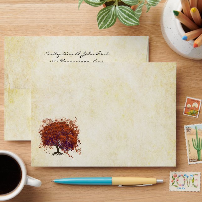 Orange Plum Heart Tree Envelopes (Desk)