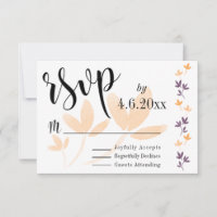 Orange & Plum Leaves Pretty Typography RSVP