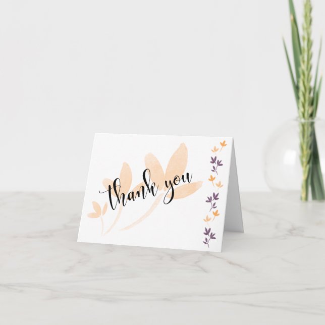Orange & Plum Leaves Pretty Typography Thank You Card (Front)